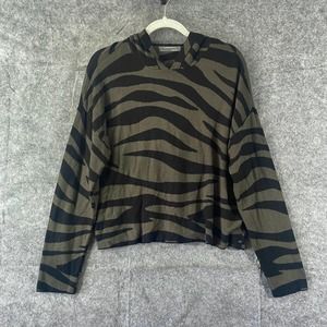 Anthropologie Sweater Medium Green Black Zebra Print Hoodie Long Sleeve Knit